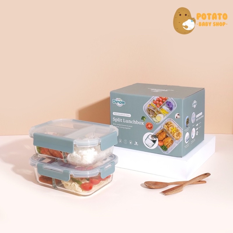 Little Dimple Split Lunchbox - Set 2pcs Kotak Makan Kaca