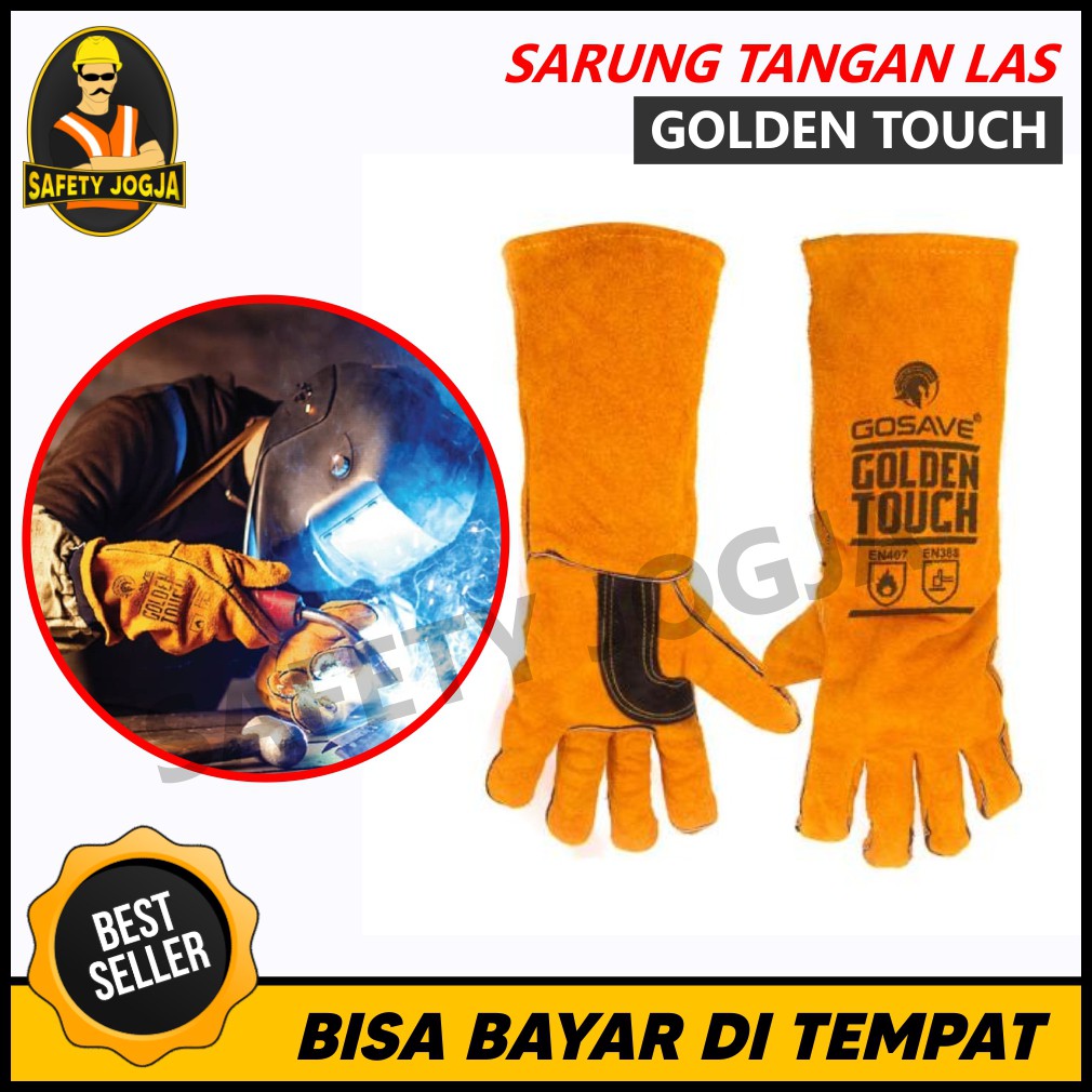 Sarung Tangan Kulit / Sarung Tangan Las Golden Touch Bahan Tebal , Panjang 16 Inch