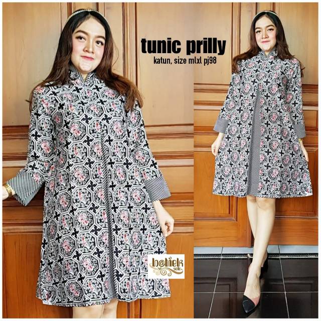 Tunik kerja bahan katun Prilly atasan model  pias depan baju batik wanita ibu remaja seragam seragaman putri dewasa unik cantik modis fashion muslim muslimah ploy modern seragam seragaman kembaran natal kekinian