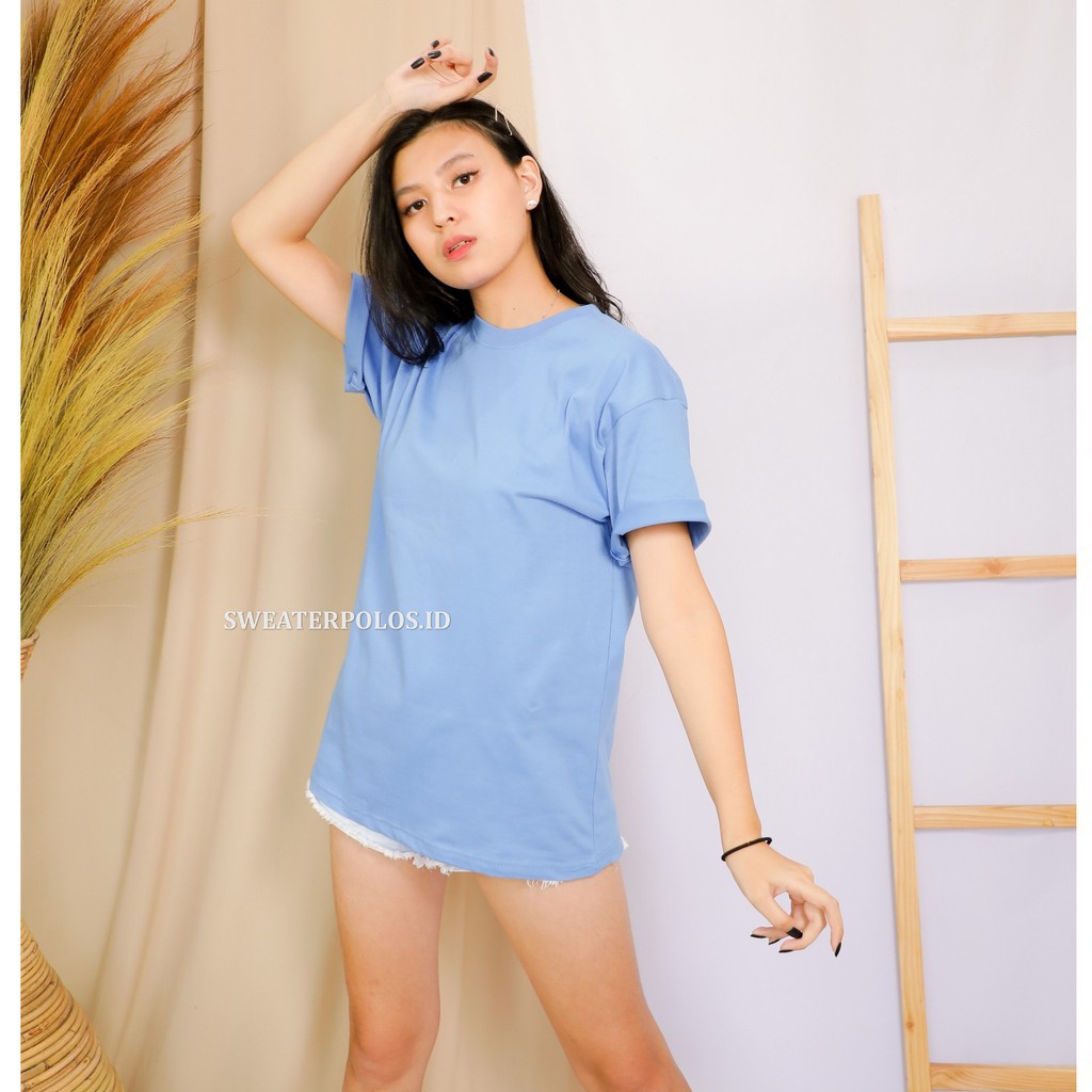 KAOS POLOS BIRU TURKIS WANITA 100% COTTON COMBED S - XXXL