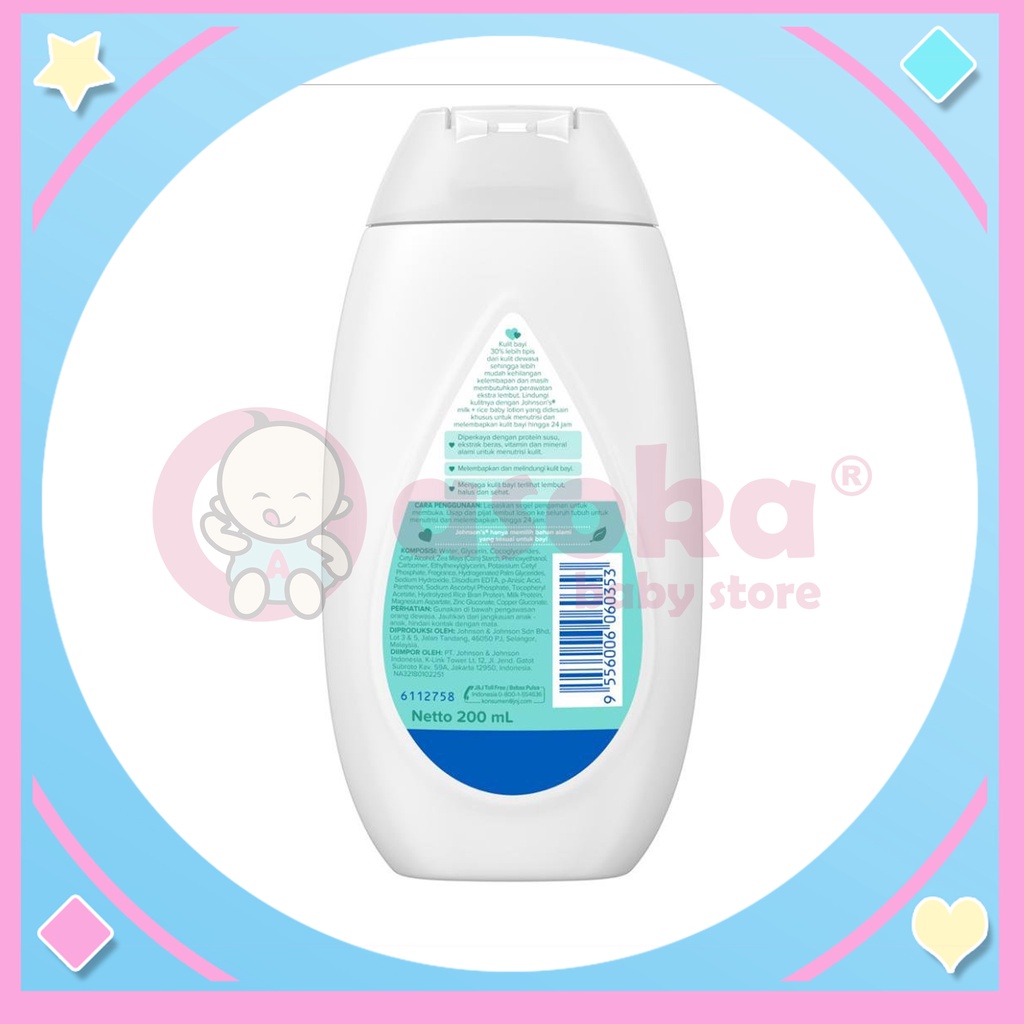 Johnson's Baby Lotion Milk &amp; Rice Isi 100 mL / 200mL ASOKA