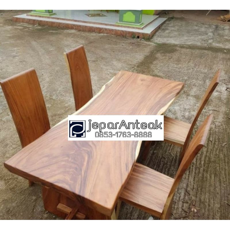 set meja makan kursi kayu solid