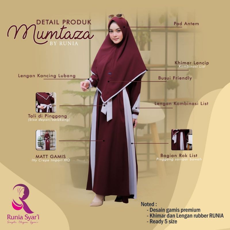 MUMTAZA BY RUNIA SYAR'I/GAMIS ITY CREPE/GAMIS SET HIJAB/GAMISRAYA/DAILY OUTFIT/SPESIAL LEBARAN