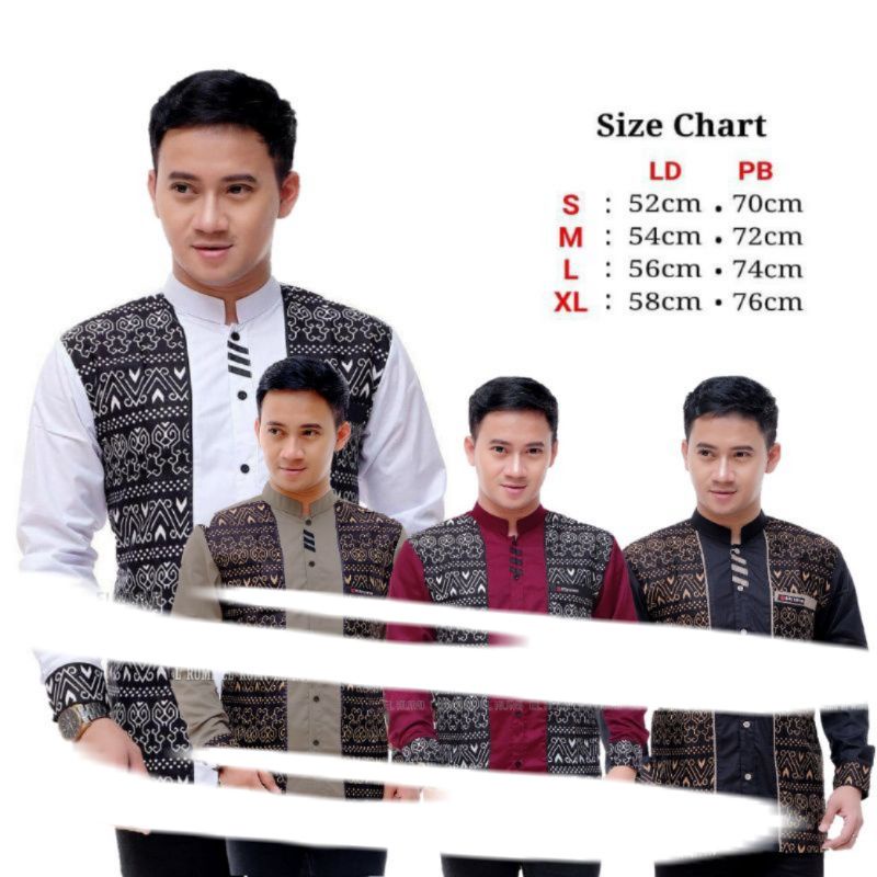 Kemeja Koko Putih Coklat Hitam Merah Terviral, BAJU KOKO ROMPI BATIK PRIA LENGAN PANJANG, KOKO HADRO