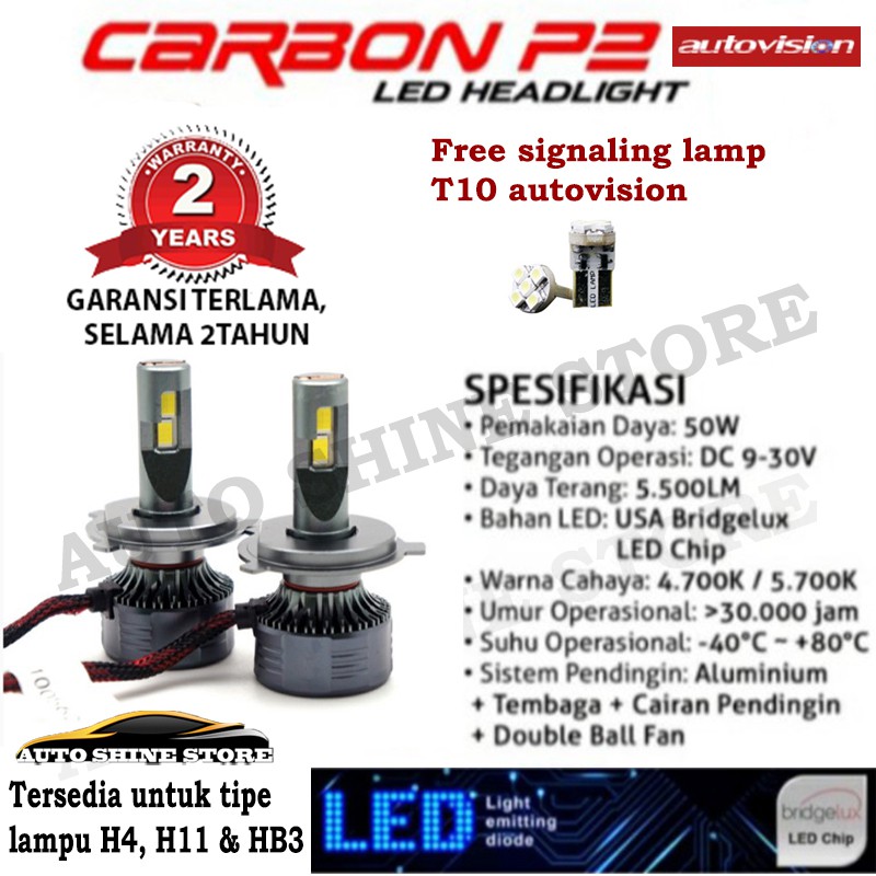 Lampu Mobil LED H4 P2 carbon H4 5700K Autovision