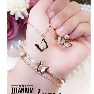 TiTanium set gelang kalung dan cincin yOwm3984