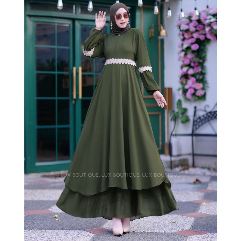 REALPICT Gamis Malaysia / Gamis Ceruty Polos / Gamis Ceruti Babydoll Renda full