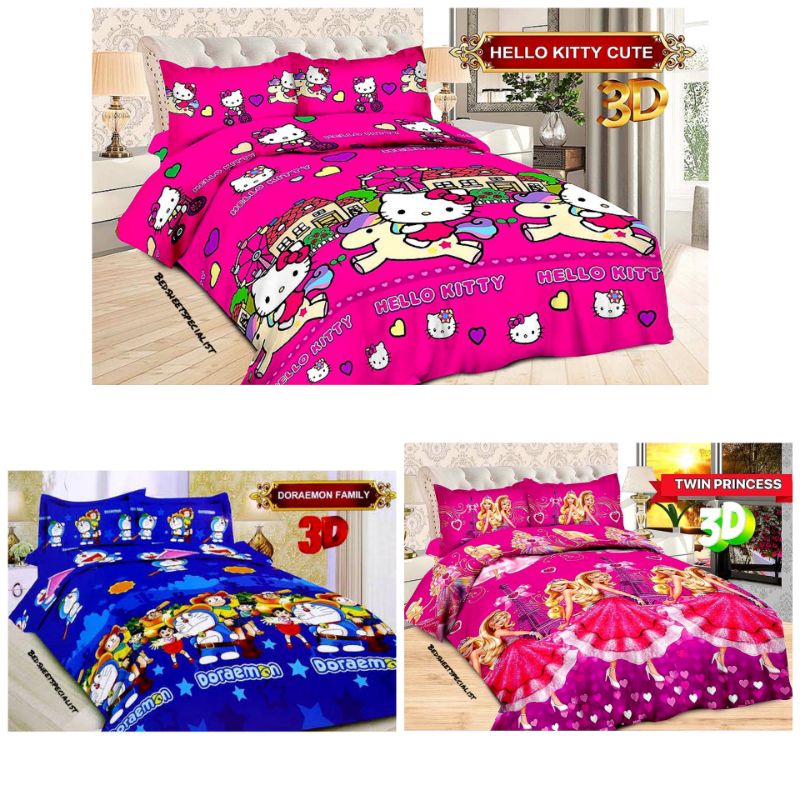 Sprei sorong bonita 120x200 cm (4 kaki)/twin princess/hello Kitty cute/Doraemon family