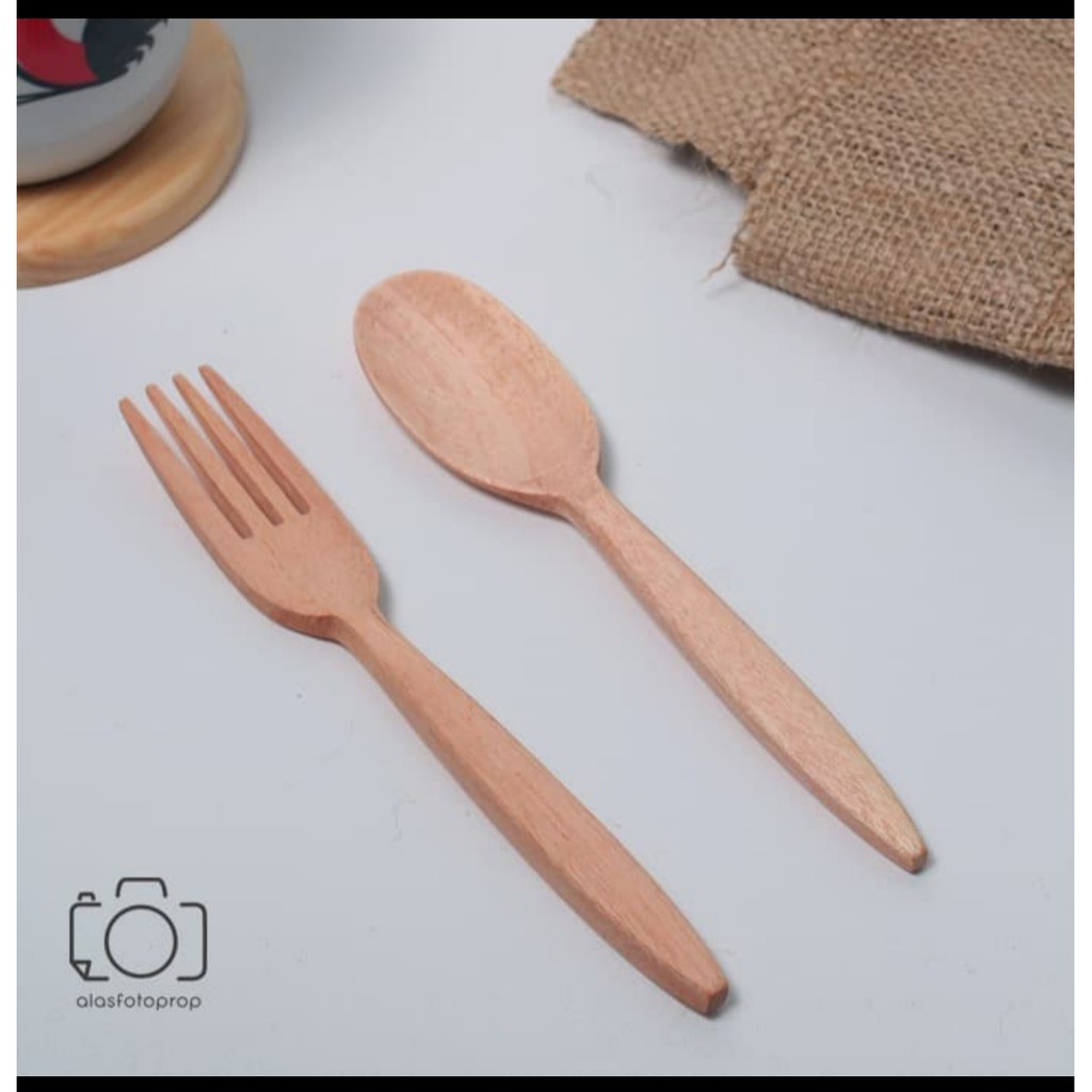 SENDOK GARPU 1set Kayu Mahoni / Wooden Spoon / Properti Foto Produk