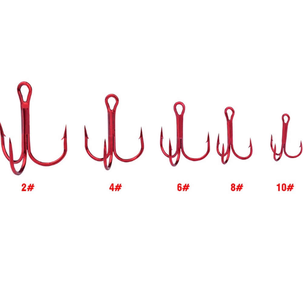 QUINTON Fishing Tackle Treble Hook Pesca Red Hooks Fishing Hooks Bent Round Fishing Accessories For Saltwater Bass 20pcs/lot 2/4/6/8/10# High Carbon Steel