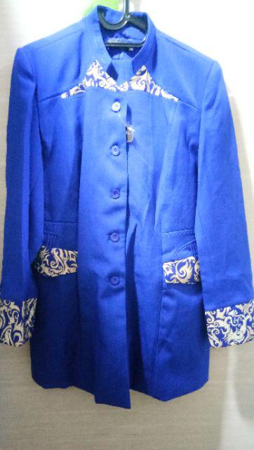 Set Blazer Baju Seragam Kerja Wanita Kombi Batik Benhur Bri Biru Elektrik Bank Karyawati