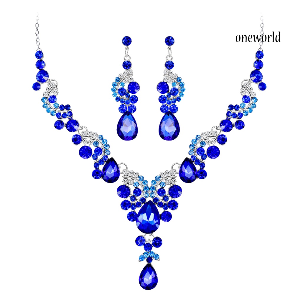 OW@ Luxury Water Drop Rhinestone Inlaid Wedding Bridal Necklace Earrings Jewelry Set