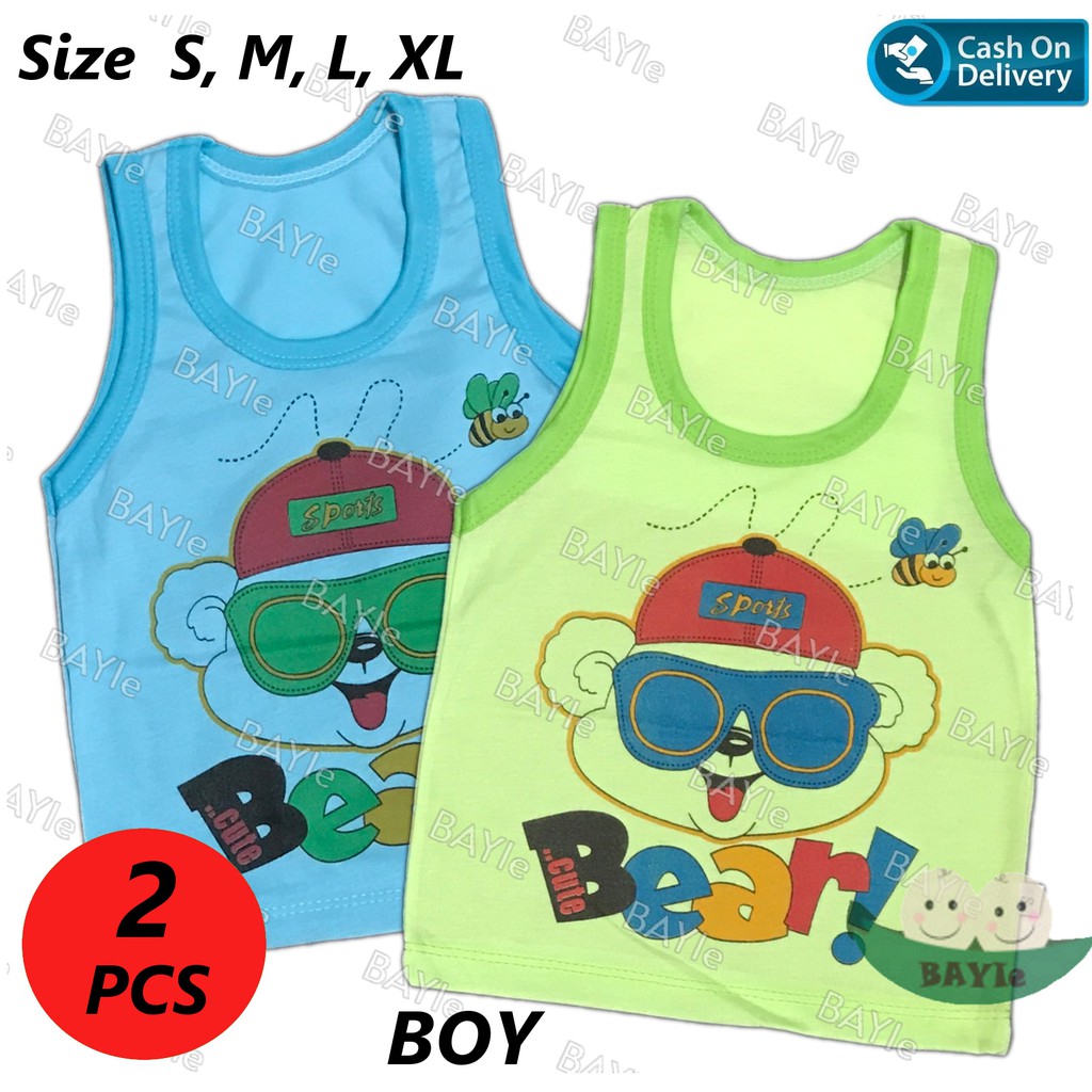 BAYIe - 2 PCS Kaos Singlet / Kutung Bayi/Anak Laki/Perempuan Motif BEAR MF Size S, M, L, XL