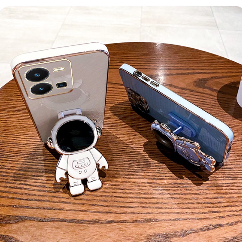 Casing Ponsel VIVO Y35 Y21A Y21E Y21T Y21S Y21 2021 Y33S Y33T V2110 Warna Permen Astronot Stand Deluxe Kamera Case