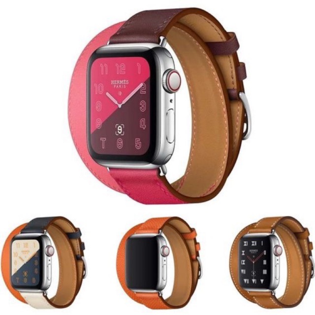 Tali jam tangan kulit 24mm Double tour loop strap apple watch iwatch series 7 SE 3 4 5 wanita leather 6 41MM 45mm 40mm