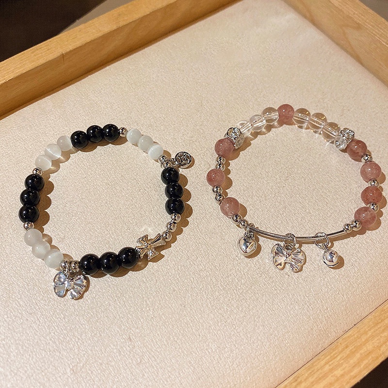 Gelang Manikmanik Kristal Opal Strawberry Aksen Pita Untuk Pasanganpriawanitamusim Panas