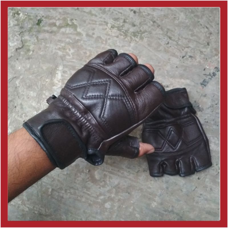 Sarung Tangan Motor Kulit Domba Asli Motif Double X Half finger Premium Pria