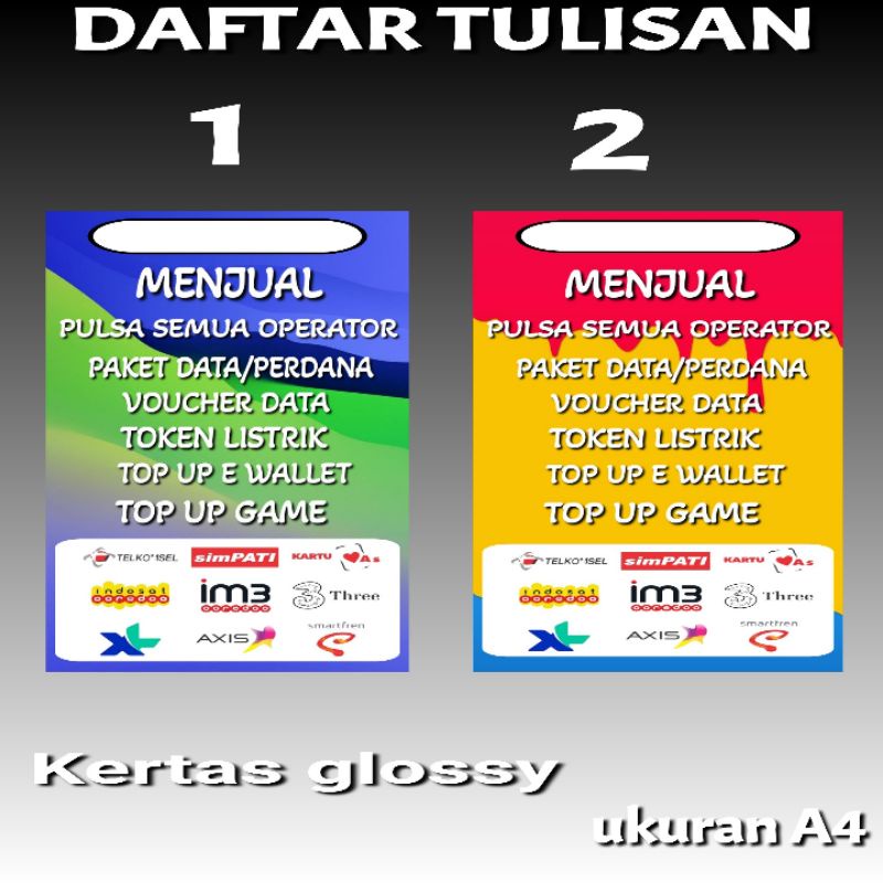 

DAFTAR TULISAN JUAL PULSA DI KONTER DAN PHONCEL P4