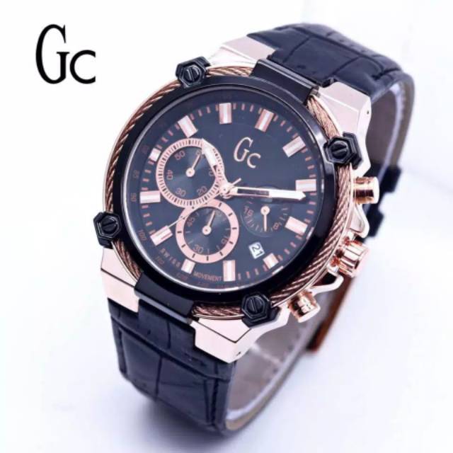 Jam tangan pria/cowok GC GUESS COLLECTION super chrono tanggal aktif kulit