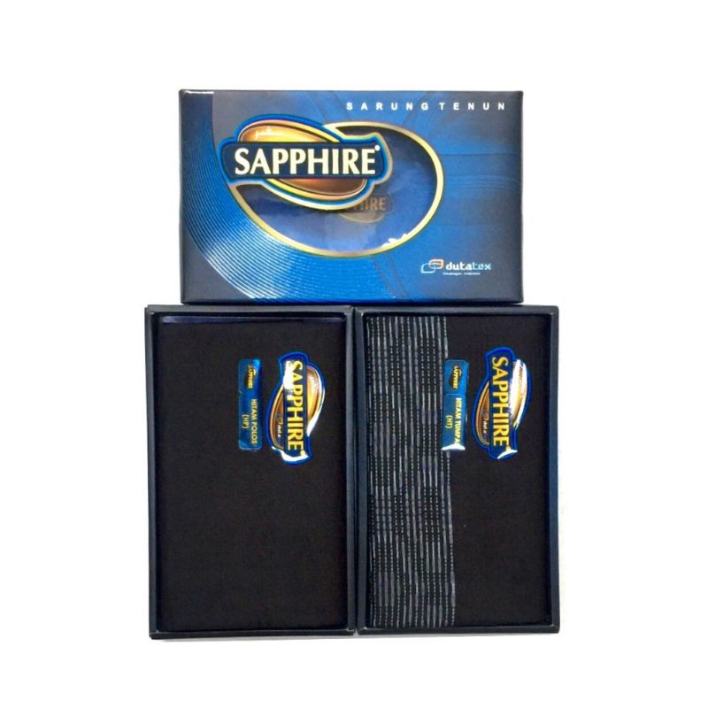 Sarung Sapphire Hitam Tumpal, Sarung Tenun Pria Dewasa Saphire Premium