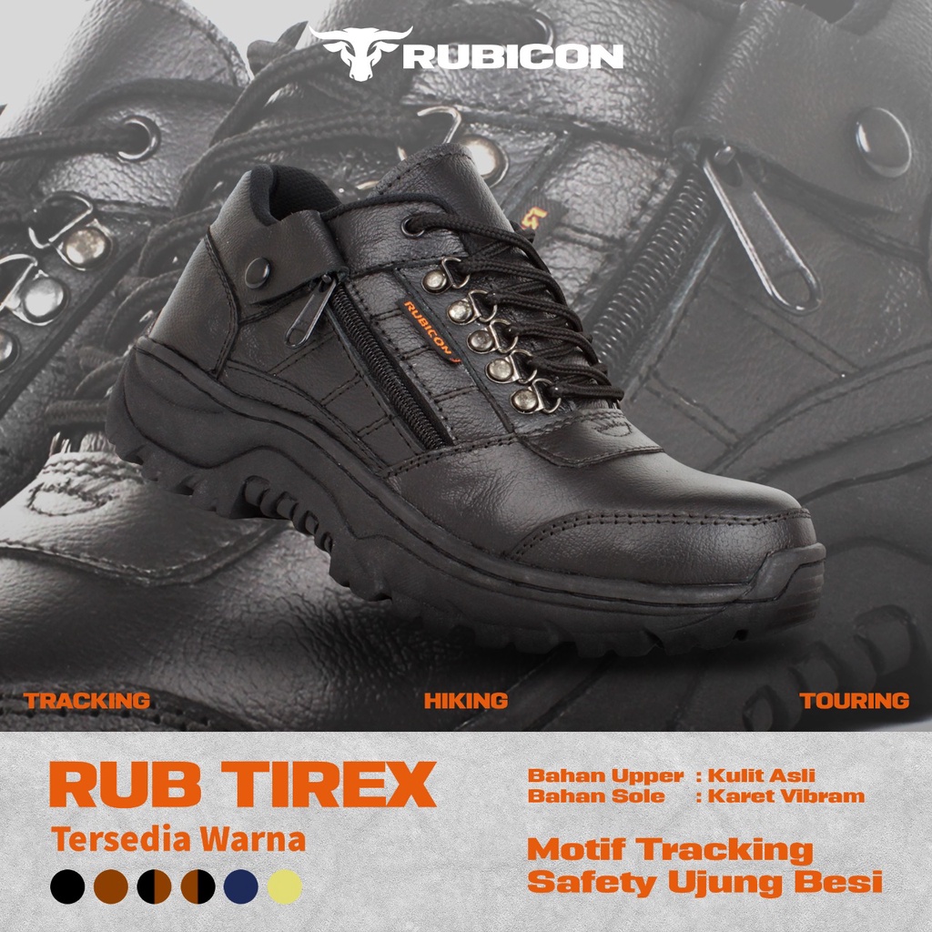 SEPATU SAFETY PRIA KULIT ASLI LOW BOOTS TRACKING SAFETY SHOES UJUNG BESI RUBICON TIREX RESLETING