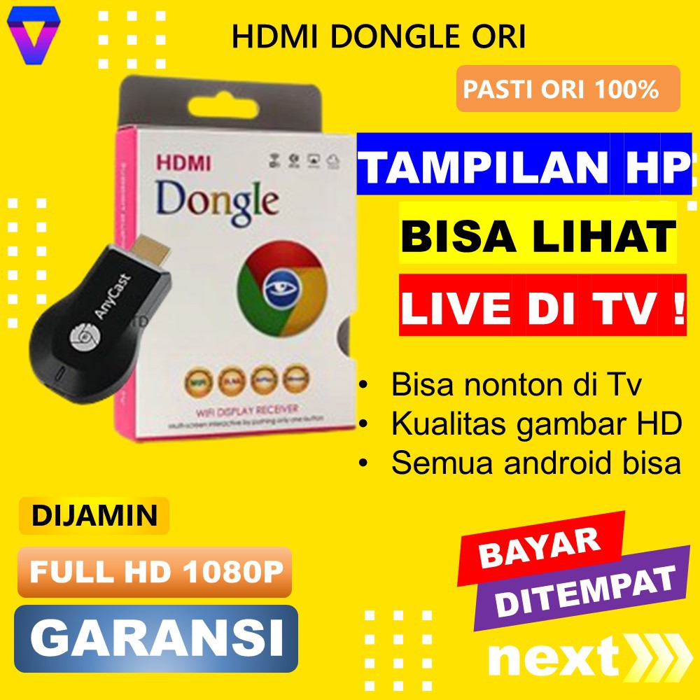 HDMI DONGLE ANYCAST ORIGINAL WIRELESS RECEIVER TV MENGHUBUNGKAN HP KE TV FULL HD 1080PJAMIN ORI JS85