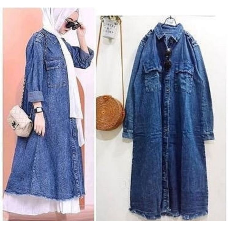 Kia long outer jeans wanita/outer panjang full kancing/luaran jeans panjang wanita