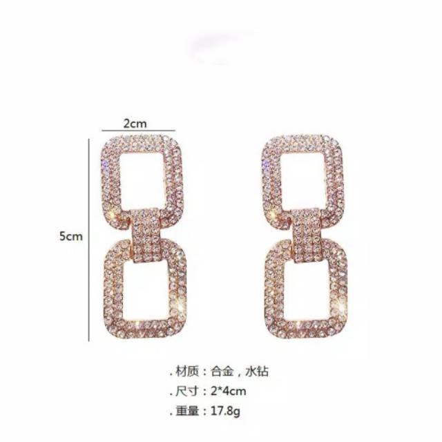 ✨ anting juntai model kotak rhinestone