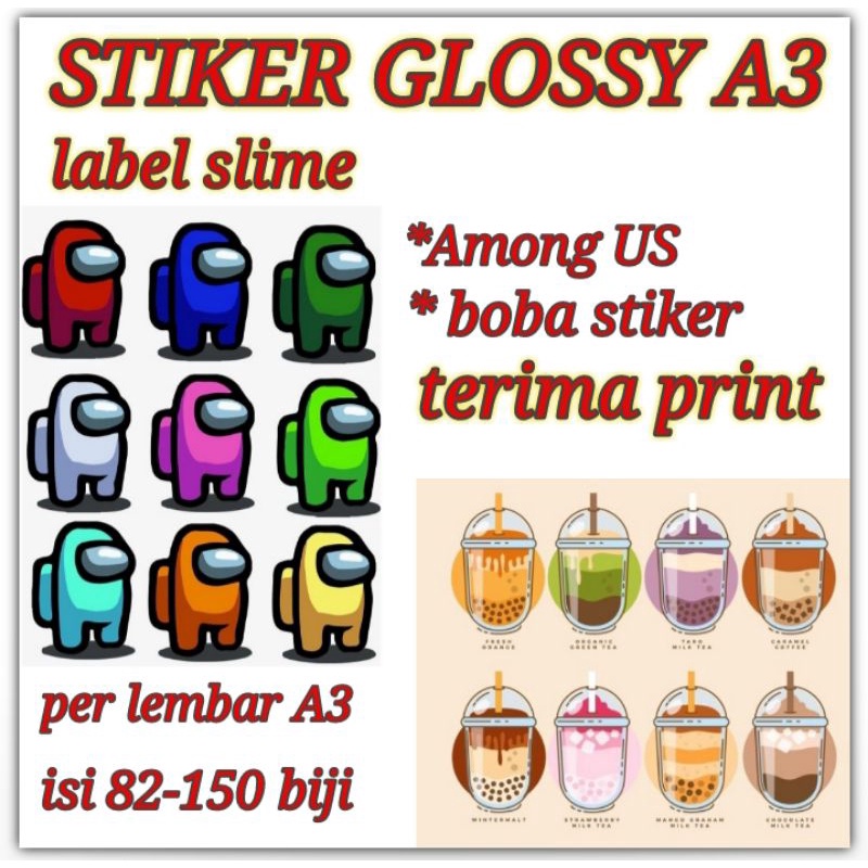 

Cetak Stiker Bontak / stiker glossy A3 / sticker label slime cup