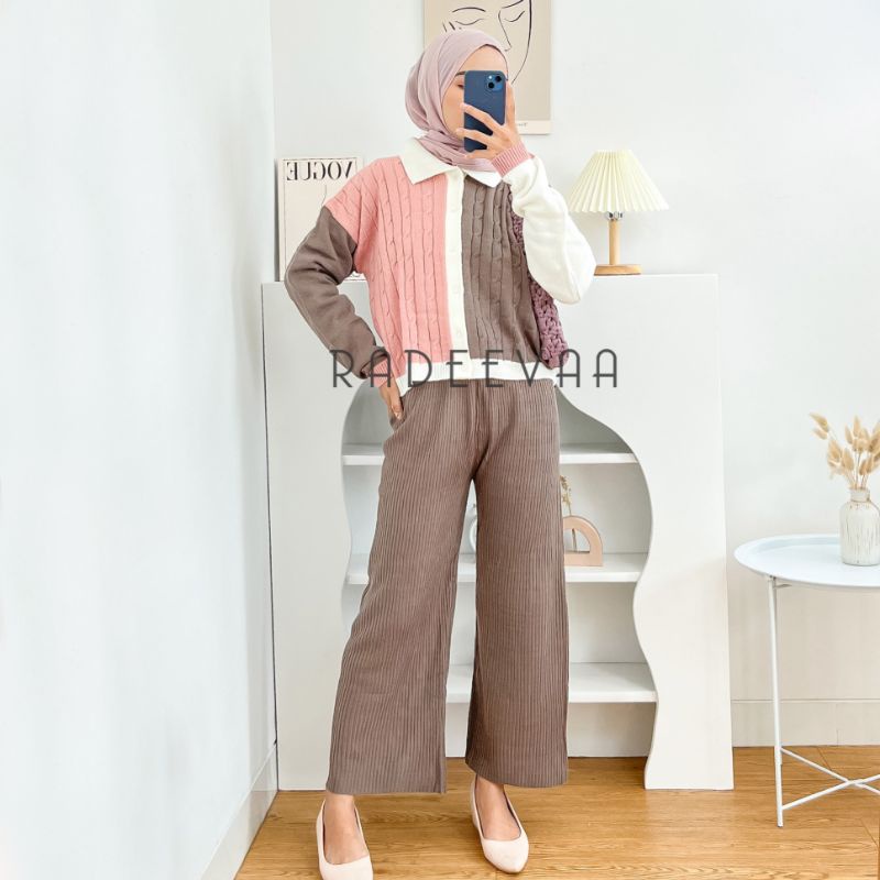 ONE SET RAJUT THREE TONE DAILY CARDIGAN DAN CELANA KULOT RAJUT