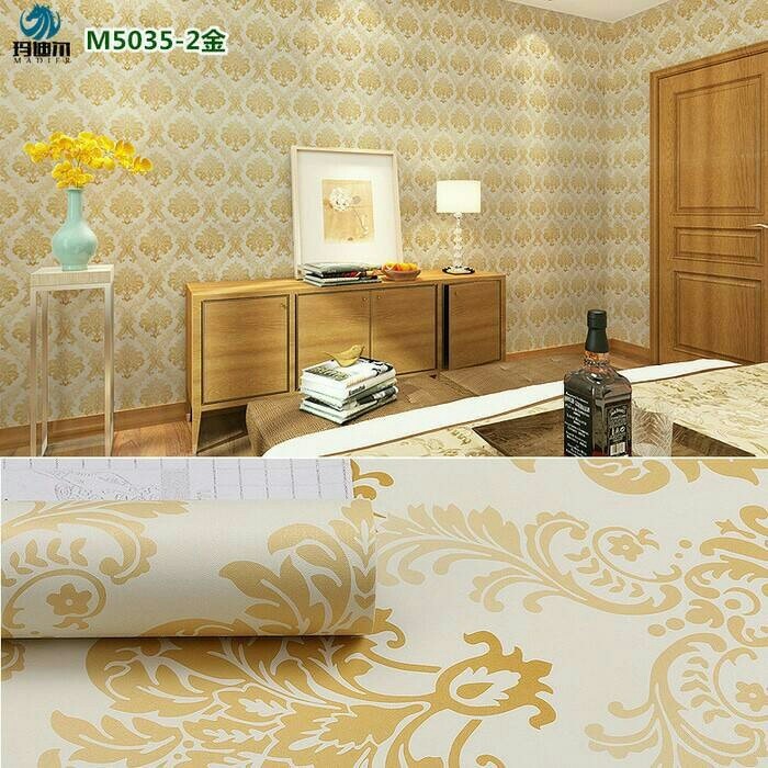 Wallaper Sticker Dinding Batik Gold Besar 45cm X 10m