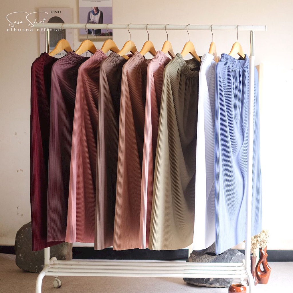 [𝐄𝐥𝐡𝐮𝐬𝐧𝐚] Sasa Skirt Rok Wanita Plisket Lidi Span Ootd Premium H Line