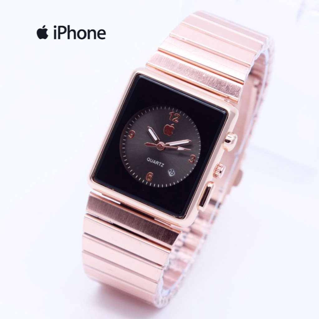 Jam Tangan Wanita Cewek Analog Iphone Segi Pasir Rosegold