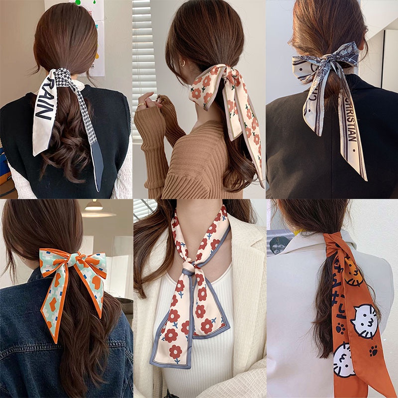 KOREAN SILK SCRAF BAG RIBBON STYLE FLOWER LETTER BASIC MOTIF TWILLY FEMALE WOMEN HAIR NECK/ PITA SYAL TAS KOREA RAMBUT LEHER TANGAN WANITA MODEL DESAIN VINTAGE RETRO SUTRA SATI MATERIAL MINI FASHION BANDANA BANDO DASI POLOS