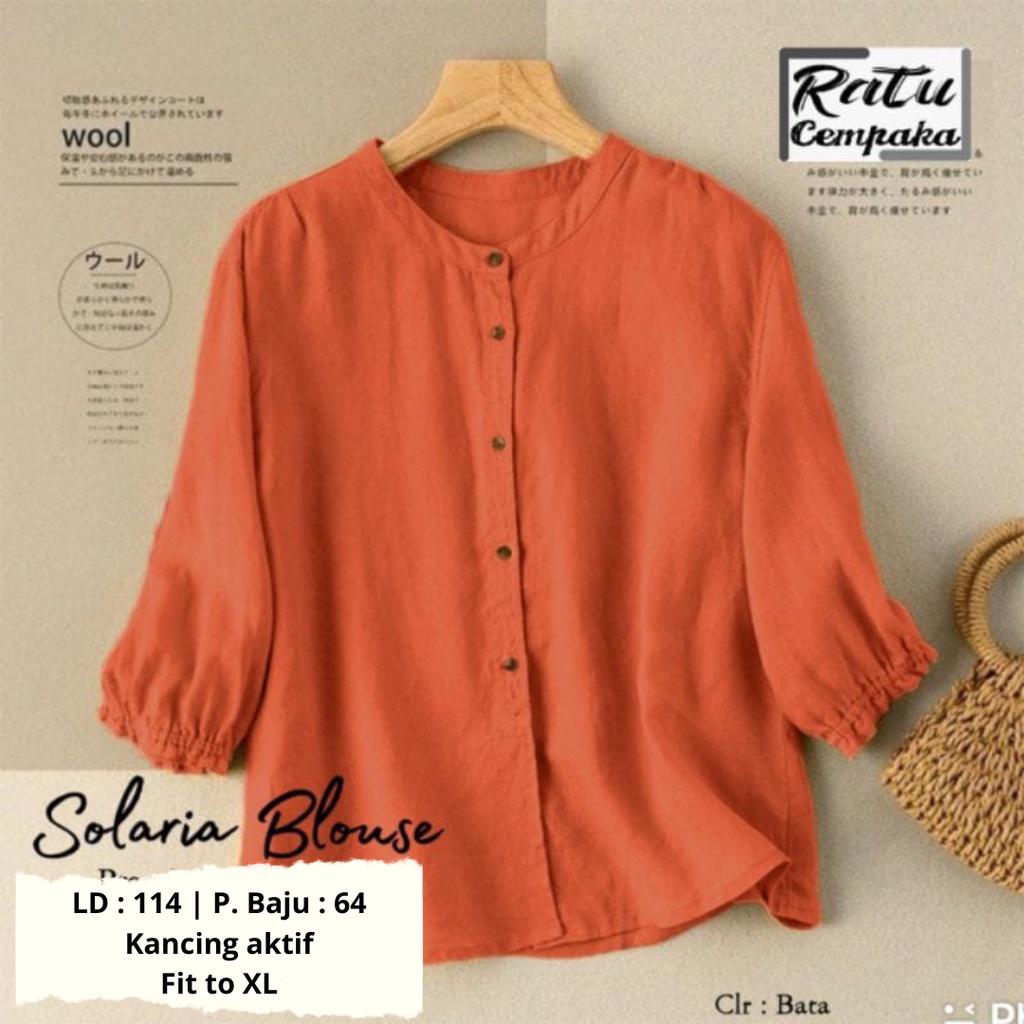 KEMEJA BLOUSE KOREA POLOS KERAH SHANGHAI LENGAN PANJANG SOLARIA SHIRT KANCING FULL HIDUP BAHAN LINEN OOTD REMAJA DEWASA KEKINIAN VIRAL