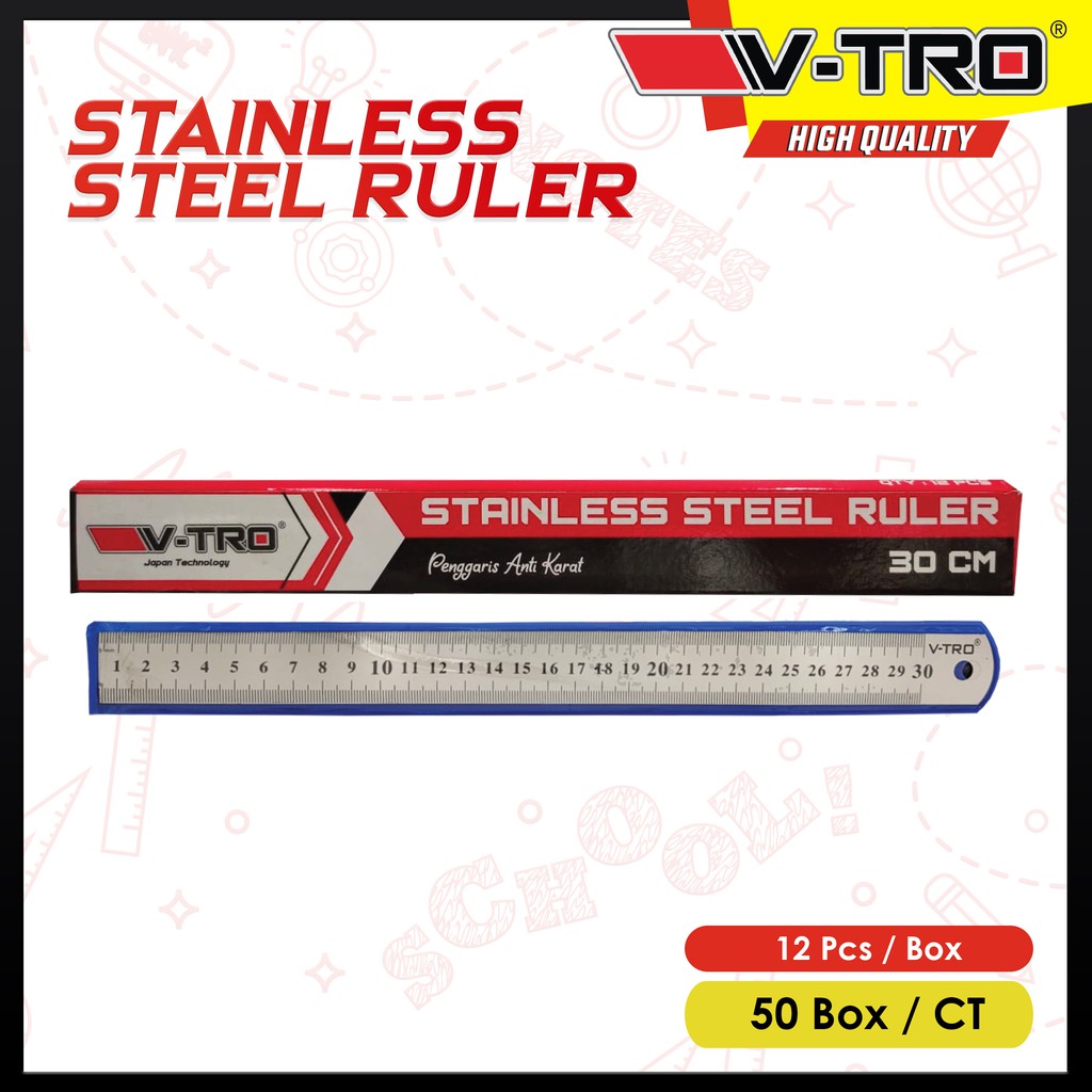 

V-TRO Ruler (Stainless Steel) 30 cm / Penggaris Besi 30 CM