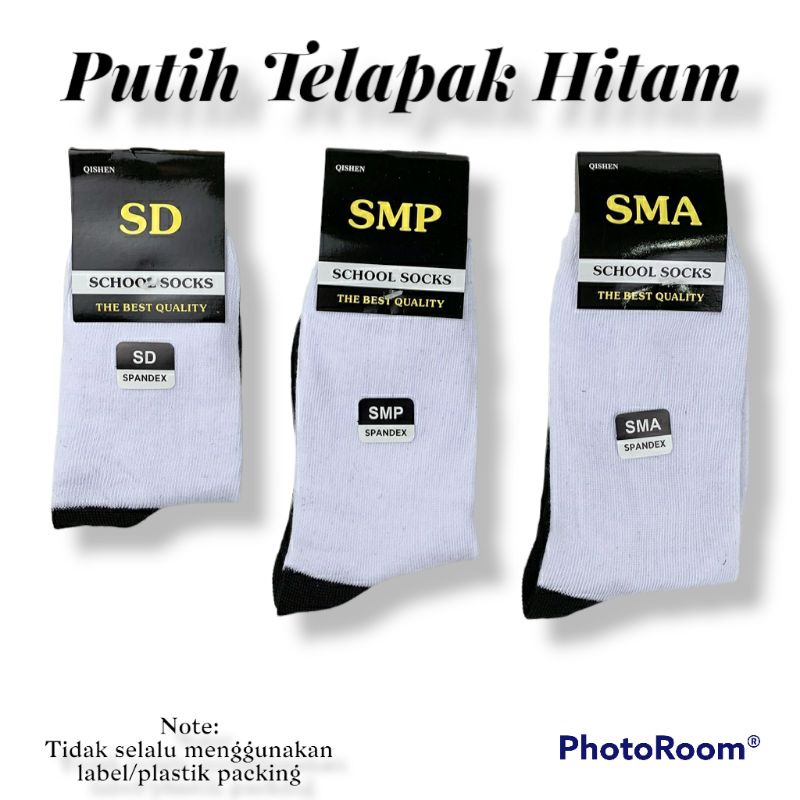 Kaos Kaki Sekolah Panjang Putih Telapak Hitam SD SMP SMA Bahan Cotton Lembut