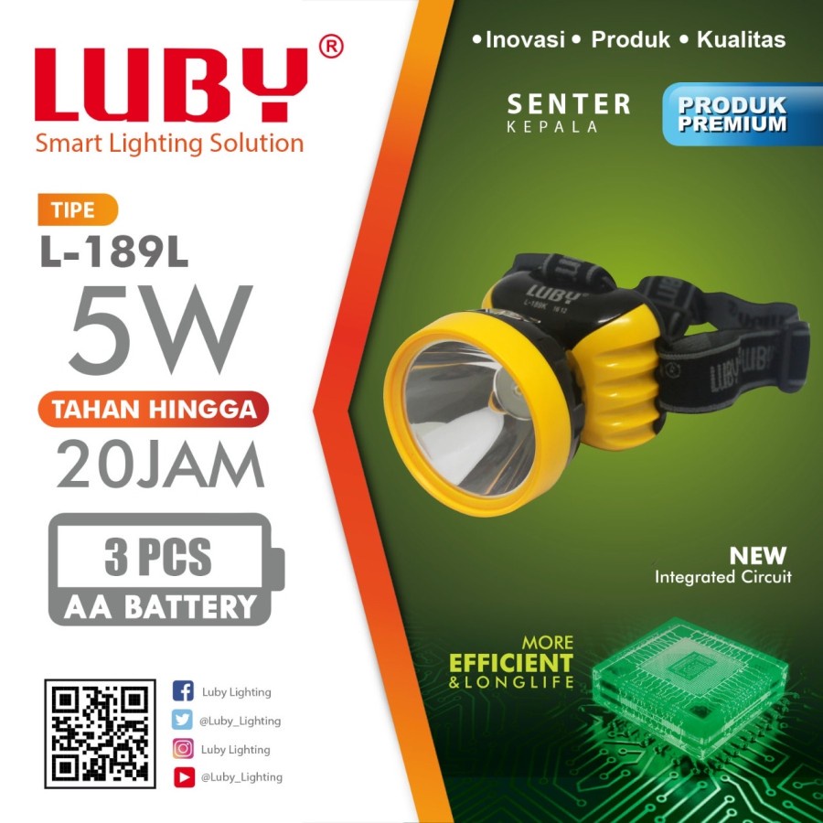 COD Senter Kepala Luby 5 Watt L-189L Menggunakan Baterai AA Cahaya Putih