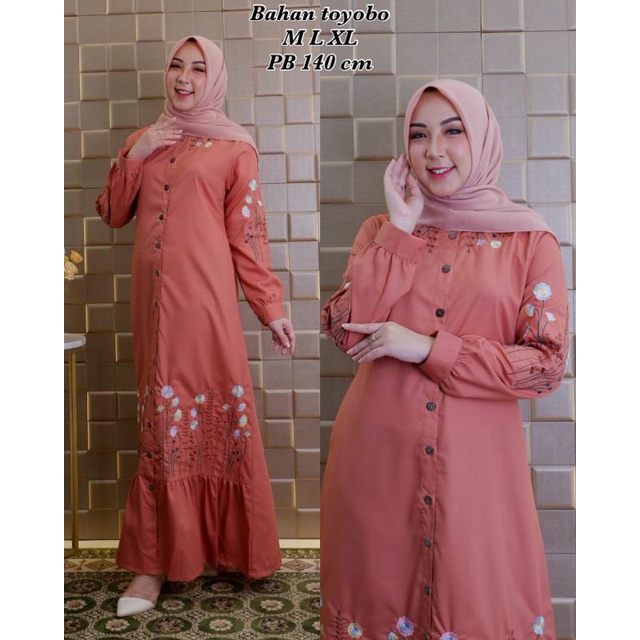 Gamis ridd bordir original / Gamis toyobo / Gamis terbaru / Gamis bordir / Gamis dewasa / Baju gamis