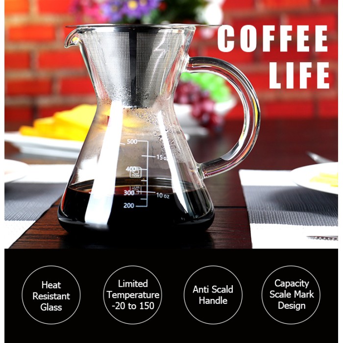 Coffee Maker OHFIN Pot V60 Teko Kopi Barista 600ml with Filter