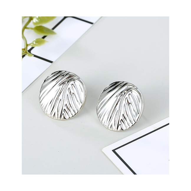 LRC Anting Tusuk Fashion  Leaf Alloy Irregular Bump Face Earrings D76648