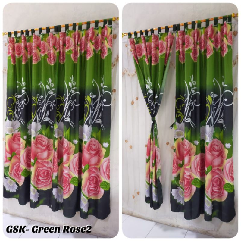 Gorden Pintu dan Jendela Tali Perekat uk 120*200 Green Rose