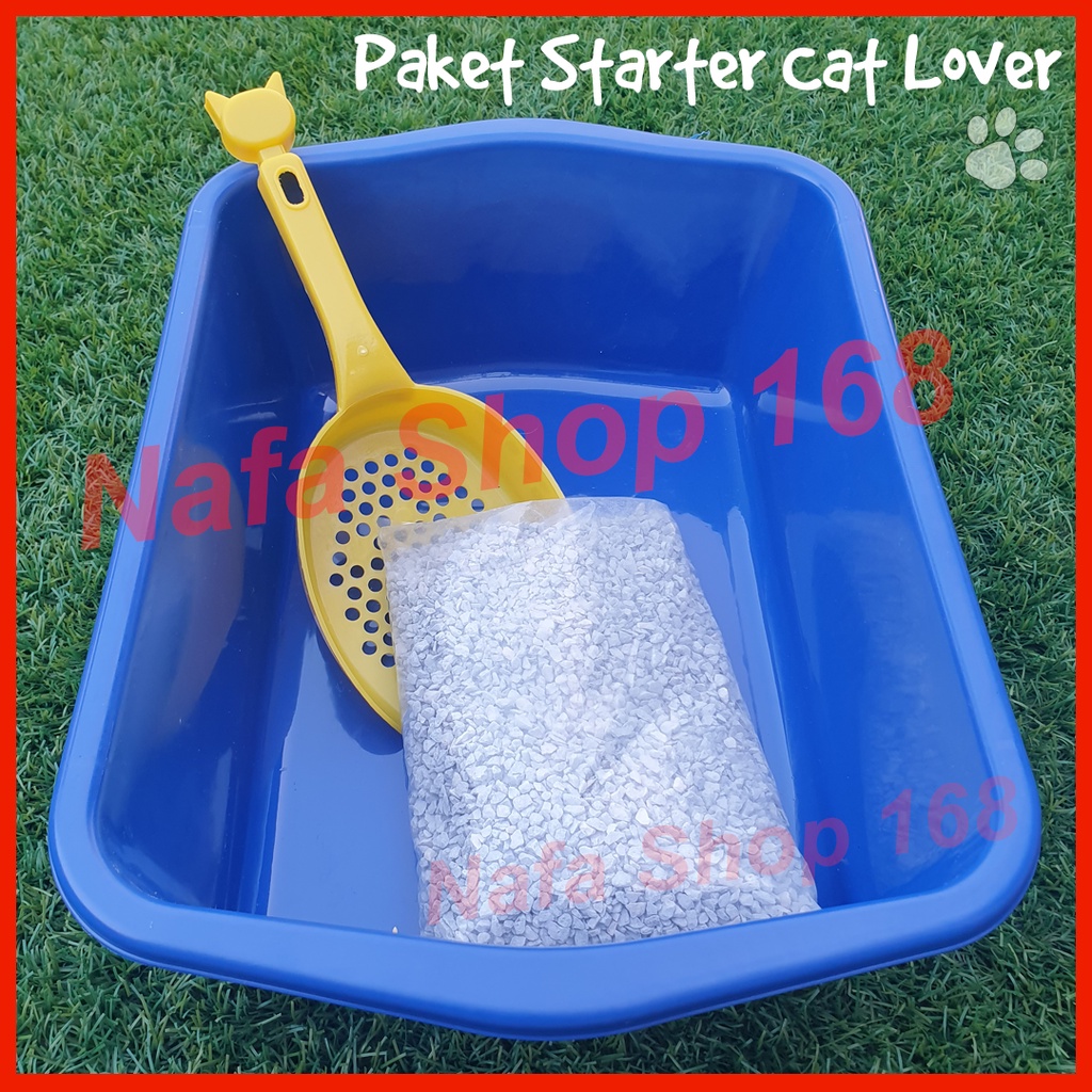 Paket Murah Starter Kit Bak Pasir Medium Gratis 1,5Kg + Serokan Pasir Kucing / Scoop Litter Box Cat Lover