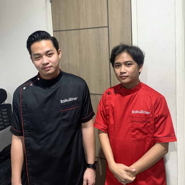 Kameja/Baju/seragam Barber/koki Merah list hitam japan drill