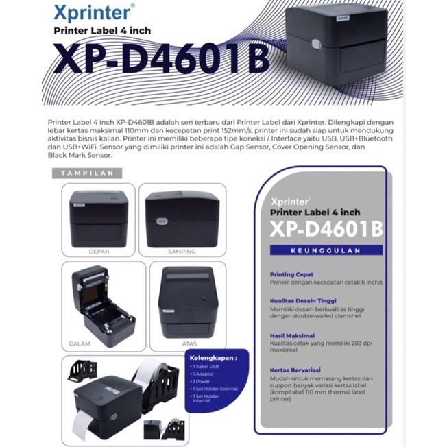 Printer Barcode XPrinter XP-4601B A6 USB Bluetooth Thermal Label RESI Shopee Marketplace Barcode QR Code