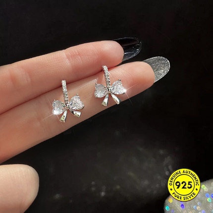 Anting Tusuk Sterling Silver 925 Desain Pita Hias Zircon AAA Anti Karat / Pudar Untuk Wanita