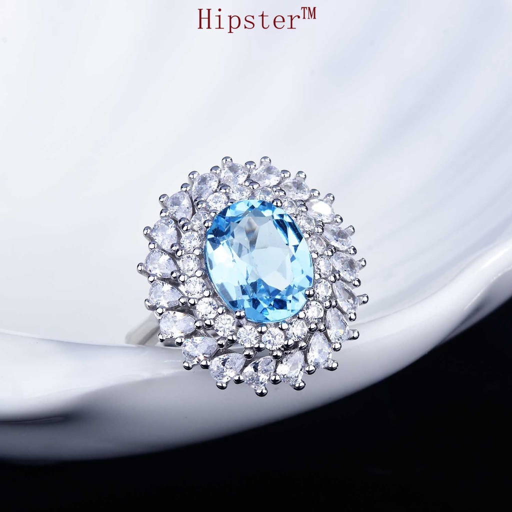 New S925 Silver Inlaid Natural Topaz Ring Luxury Opening