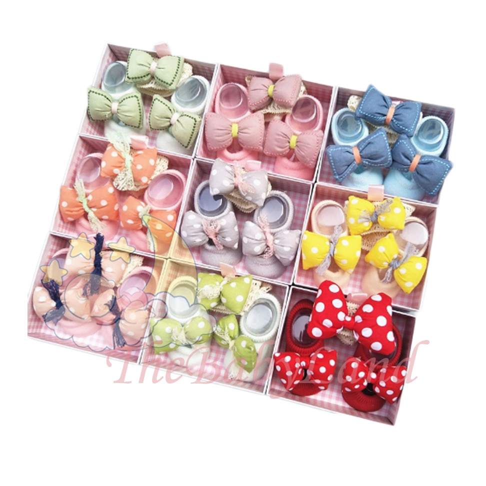 [1KG 10PCS] Babyland Set Kaos Kaki Dan Bandana Bayi Dengan Packaging Kotak Cantik