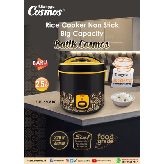 Rice Cooker 2.5liter Cosmos CRJ 5508 BC