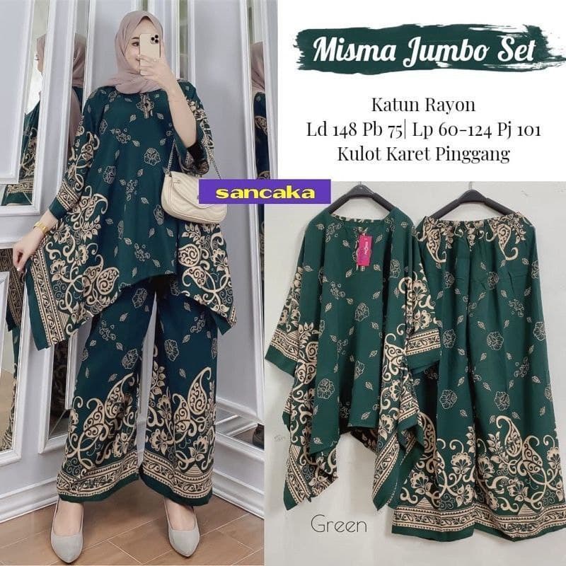 Misma One Set Jumbo Katun Rayon Tidie Premium Busui Setelan Wanita Waka Waka Set Celana Kulot Bigsize LD 140 cm